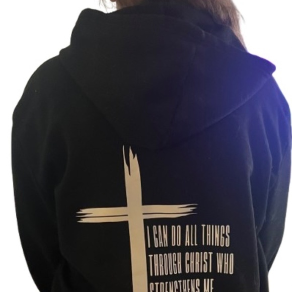 Black Friday Deal!! I can do all things Through Christ Black Custom Made Hoodie - Picture 2 of 2